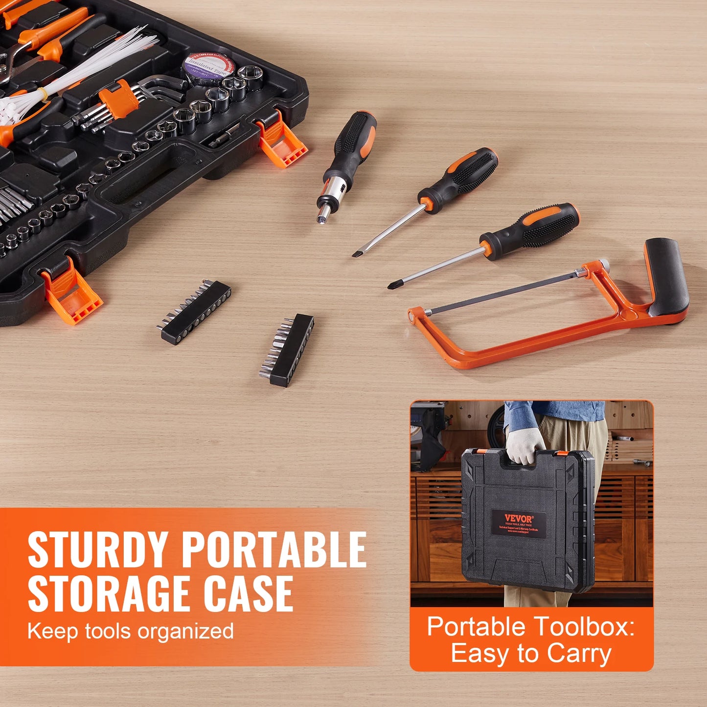 VEVOR Tool Kit Home Repairing with Portable Tool Storage Case for Home Maintenance DIY Projects and Automotive Repair