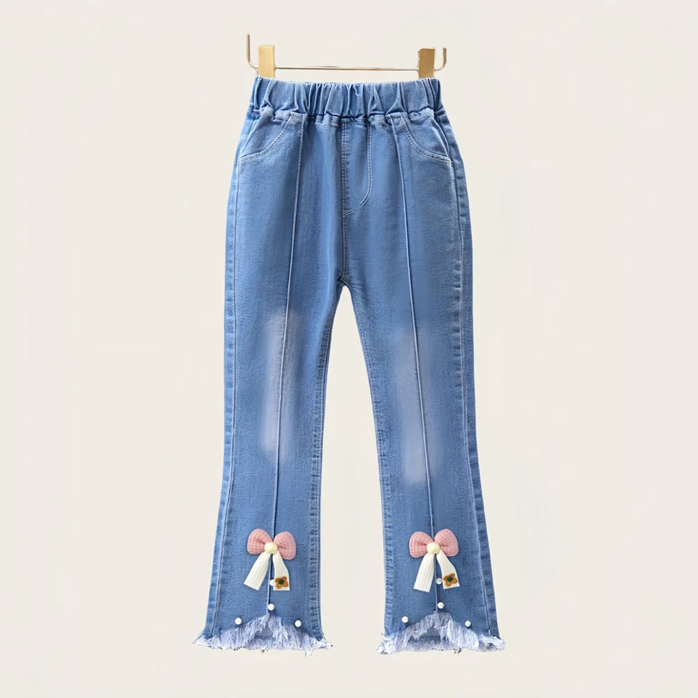 Girls Star Embroidered Jeans Pants with Pearl Slim-Fit age 7-13 yrs old