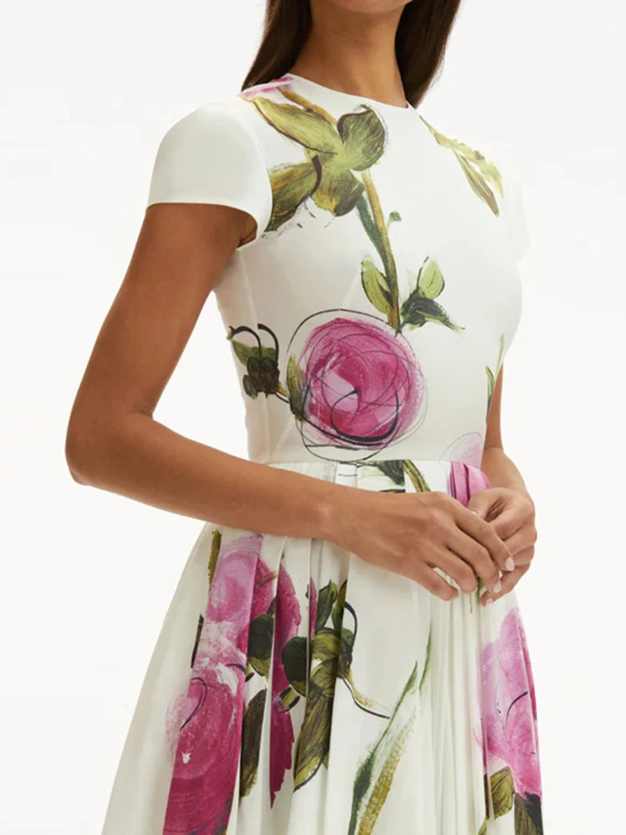 Women Summer O Neck Short Sleeve High Waist