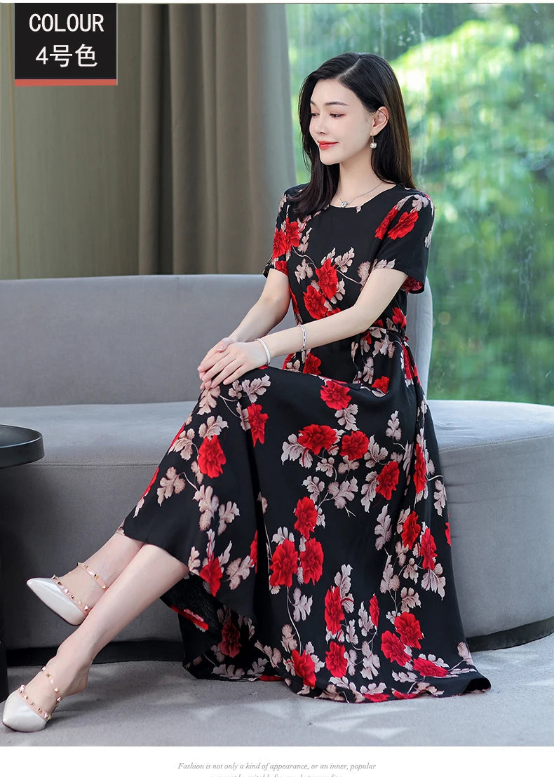 Women Summer Loose Casual O-neck Dresses Plus Size