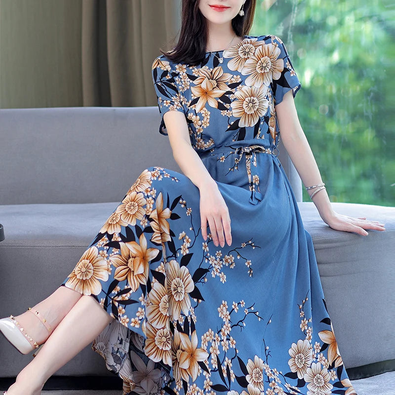 Women Summer Loose Casual O-neck Dresses Plus Size