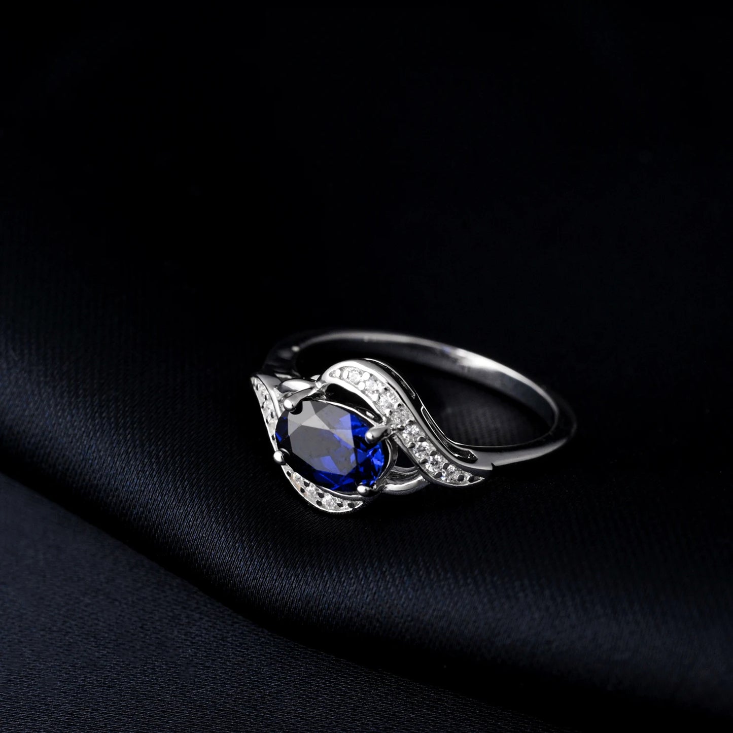 Oval Blue Sapphire 925 Sterling Silver Ring for Women