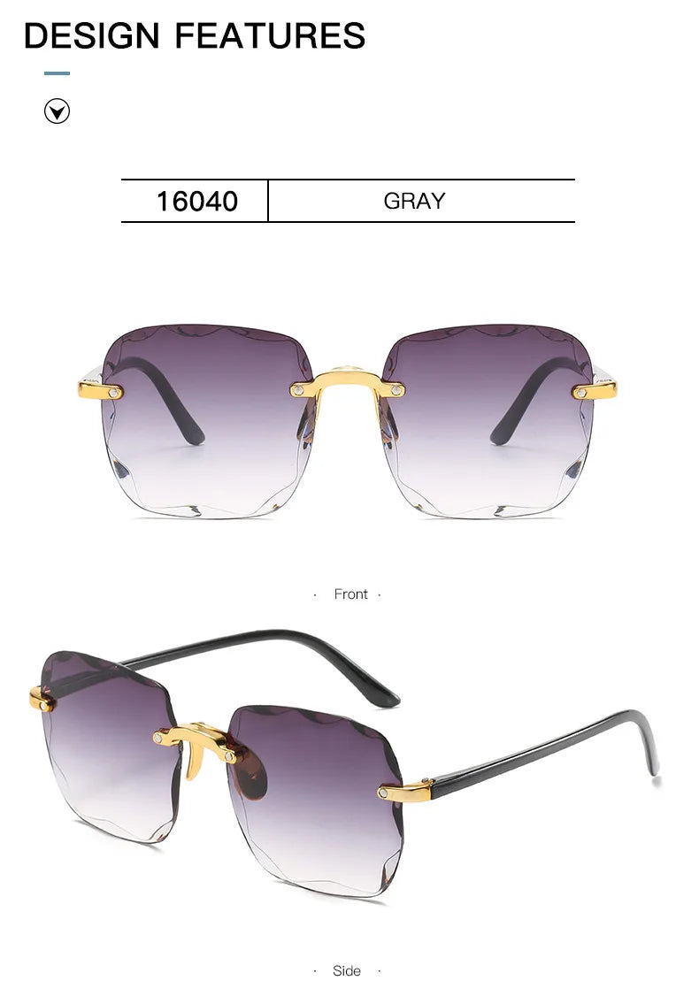 Sunglasses For Women ladies Rimless Diamond cutting Lens Brand Designer Ocean Shades