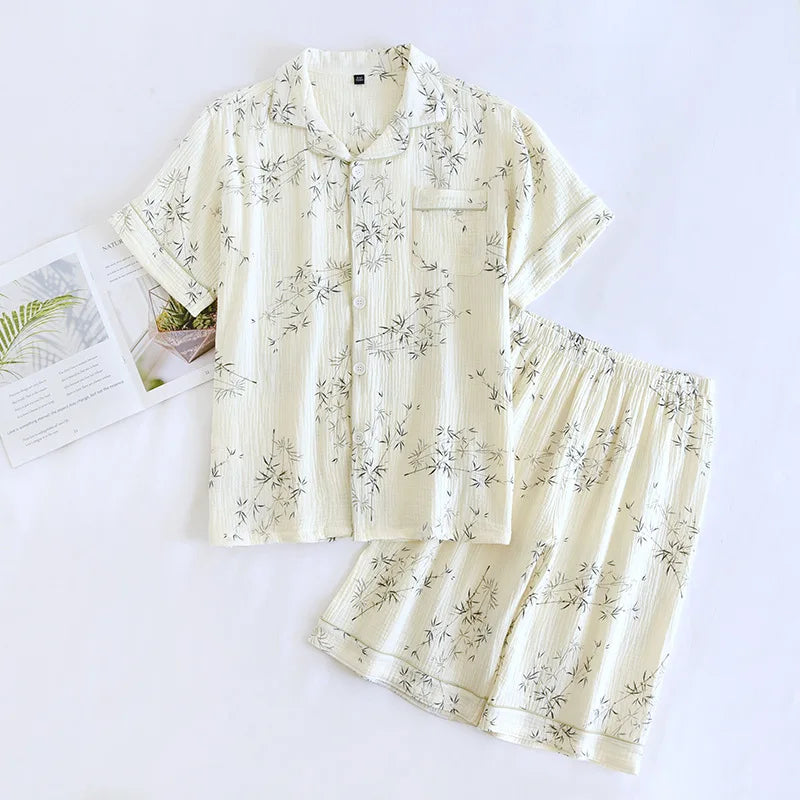 Summer Couple Pajama Set 100% Pure Cotton Short sleeved Shorts for Men and Women Two Piece