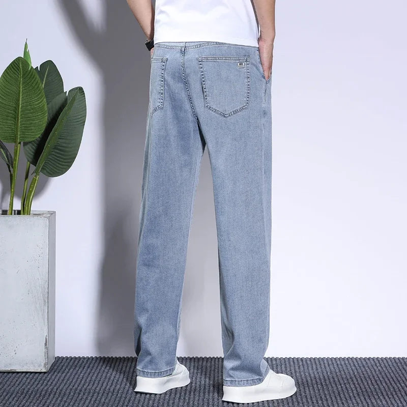 Soft Men's Baggy Jeans Thin Summer Breathable Straight Pants