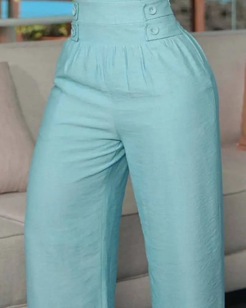 Women's Jumpsuit Solid Color Suspenders Sleeveless Wide Leg Straight Pants