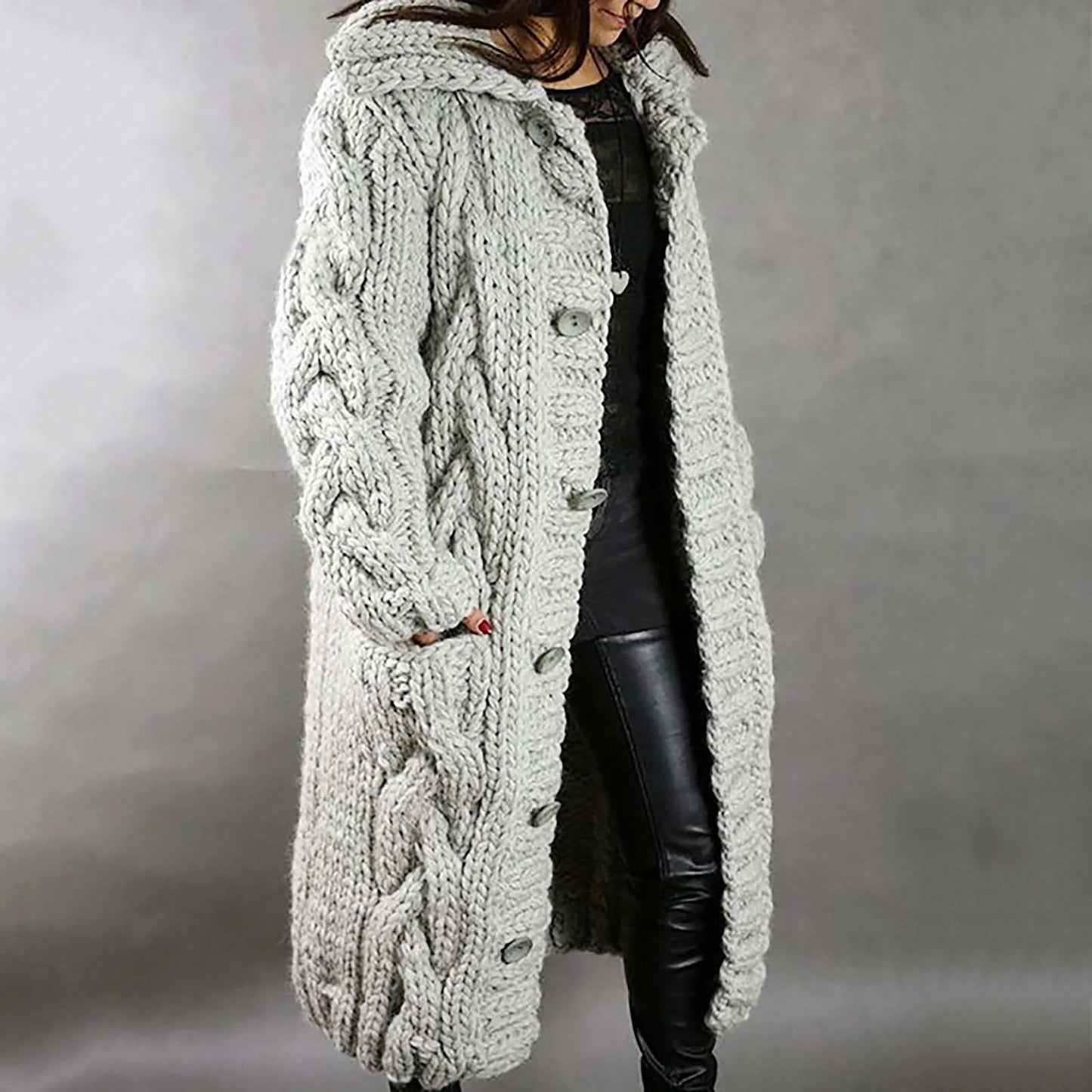 Thick Warm Women Kimono Cardigan Sweater Long Sleeve Hood Coat Pocket