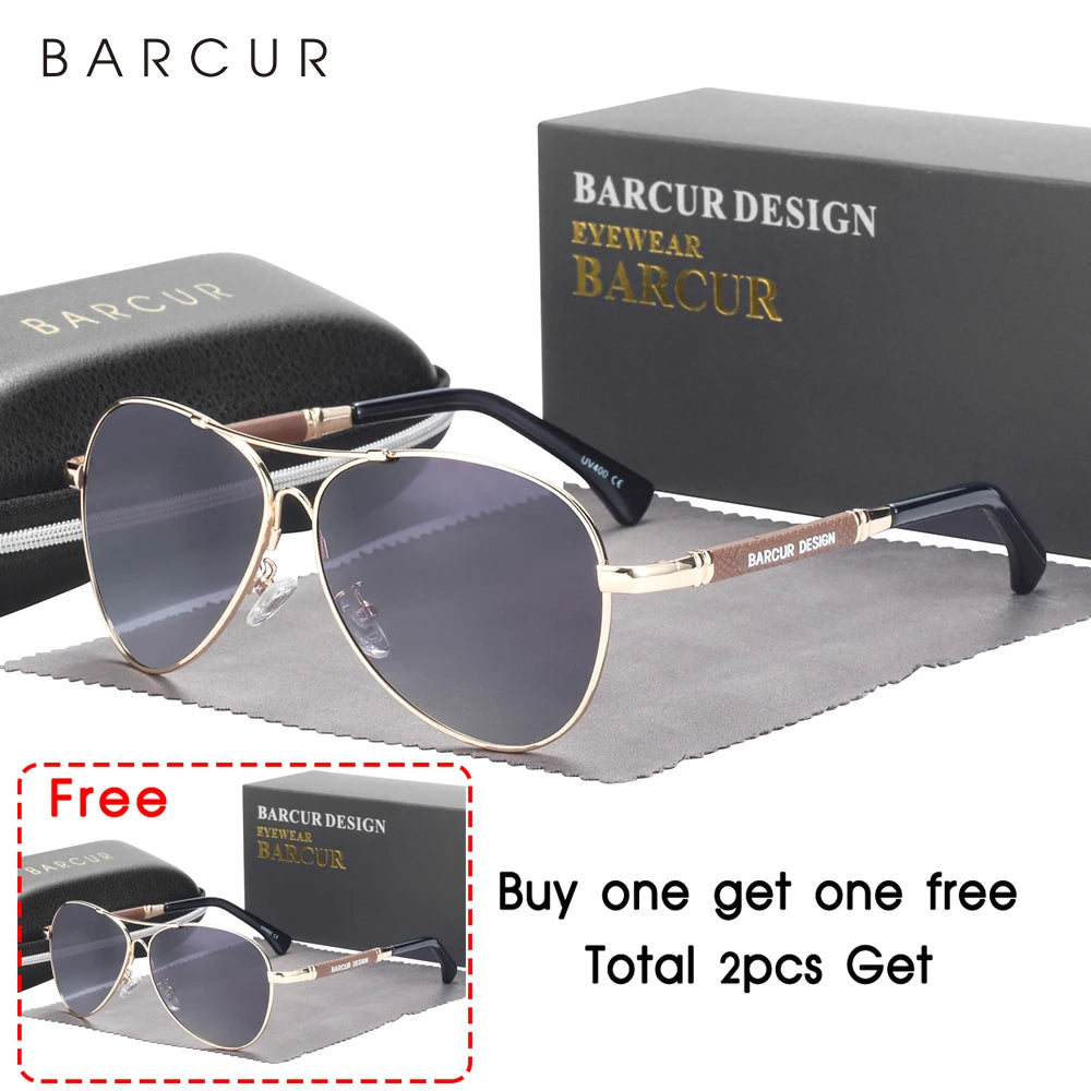 BARCUR Design Frame Sunglasses Polarized For Men Women Pilot Gradient Lens Eyewear Mirror Shades