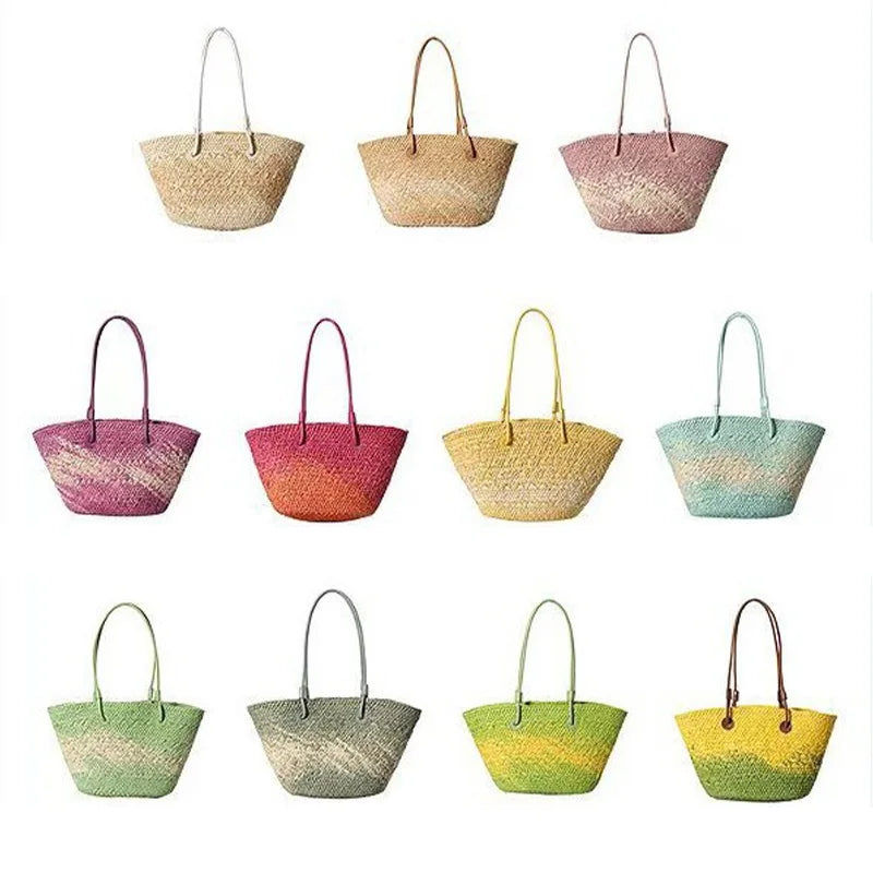 Color Straw Underarm Shoulder Bag, Summer Beach Vacation Travel Tote Bag