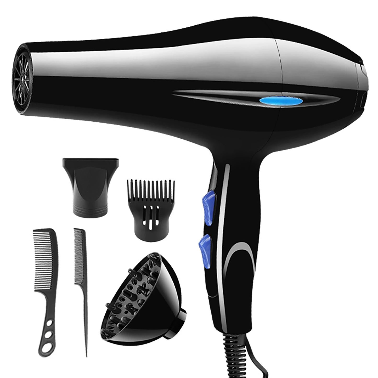 2200W Powerful Hair Dryer with Nozzle Tail Comb Flat
