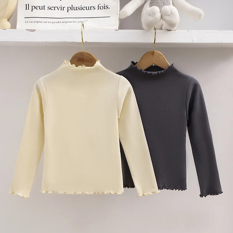 Girl Solid Color Long Sleeved T-shirt