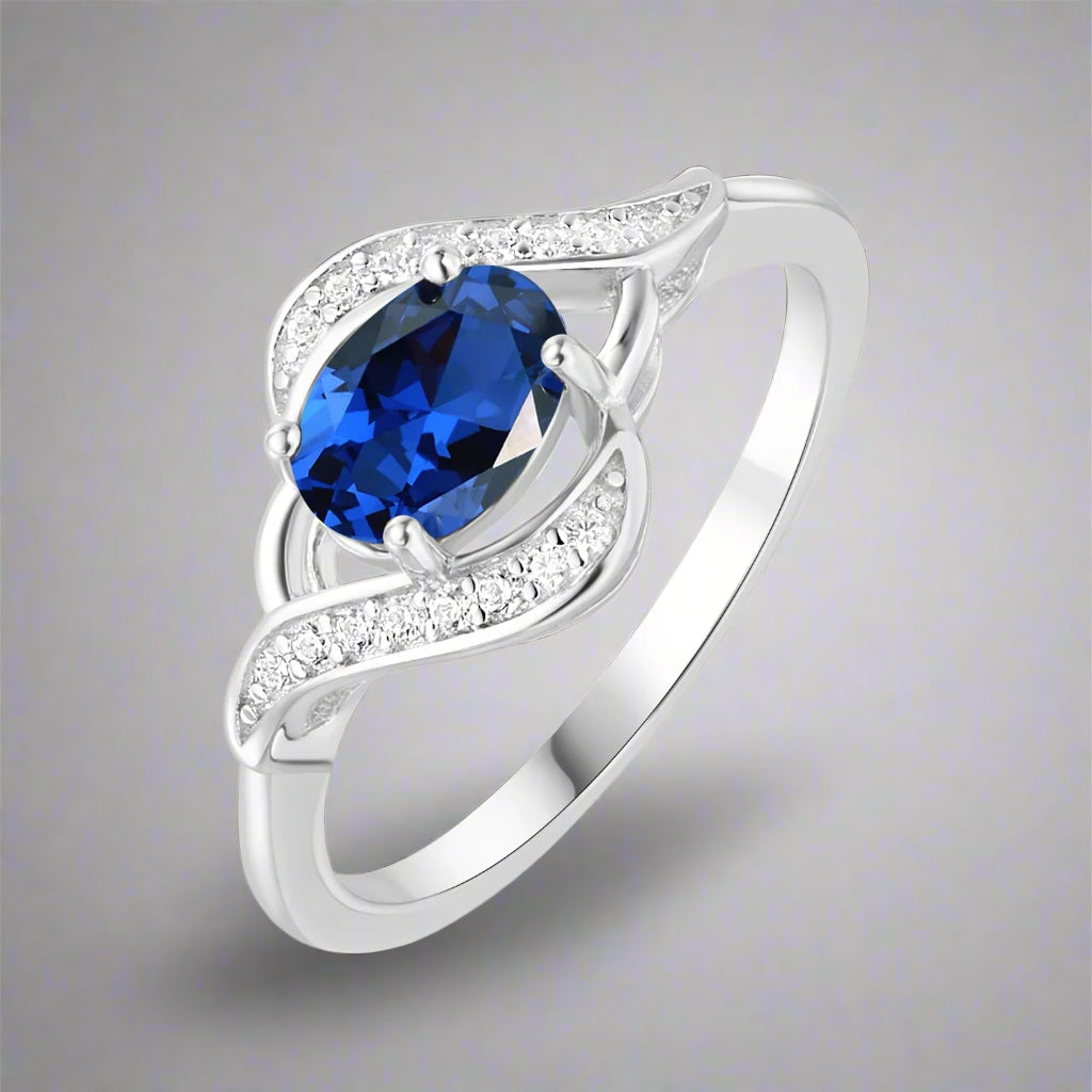 Oval Blue Sapphire 925 Sterling Silver Ring for Women