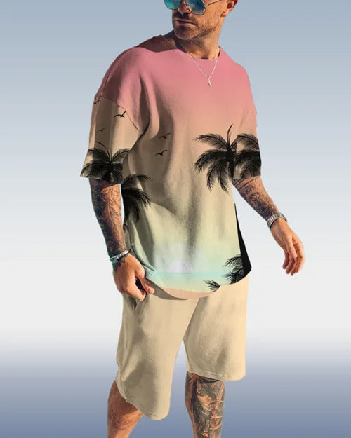 Soft and comfortable Beach Short Sleeved Shirt with Casual Short Set