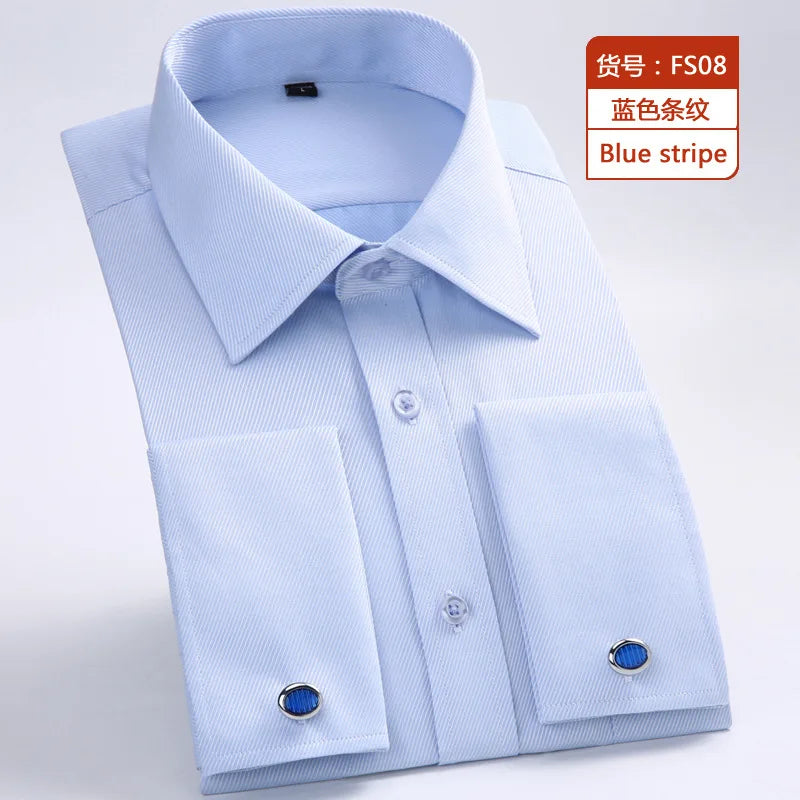 Men's Cotton No-Iron High Quality Breathable Long-sleeved Dress Shirt Spring/Summer Plus Size