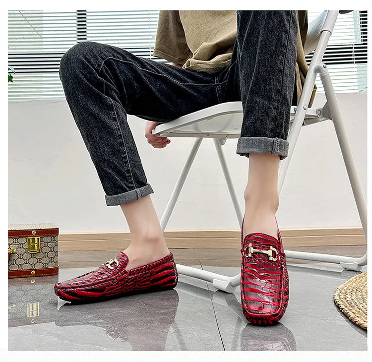 High Quality Luxury Green Snakeskin Leather Men Casual Comfort Lightweight Plus Size 48