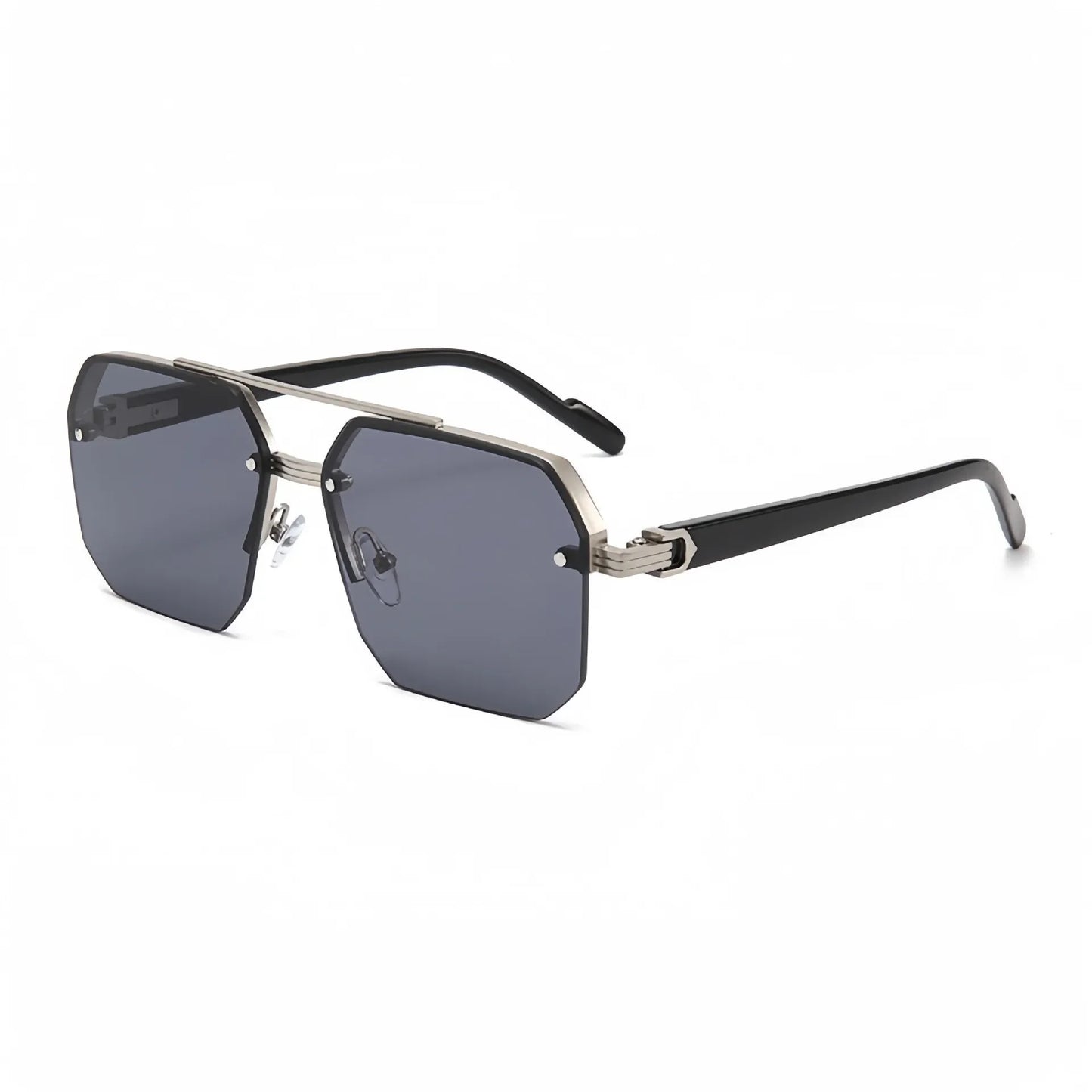 Trendy Aviator Sunglasses for Mens Womens Retro Double Bridge Metal Driving UV400 Outdoor Eyewear Semi-Rimless Lentes De Sol