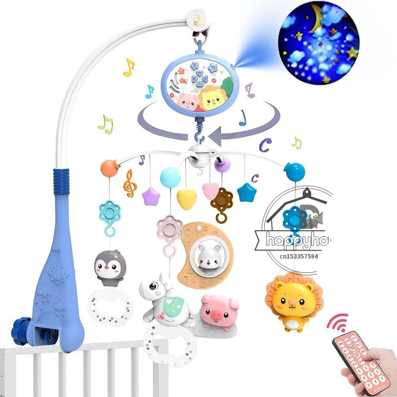 Newborn Baby Crib Musical Mobile with Lights Music Projection for Infants Remote Control Crib Toy