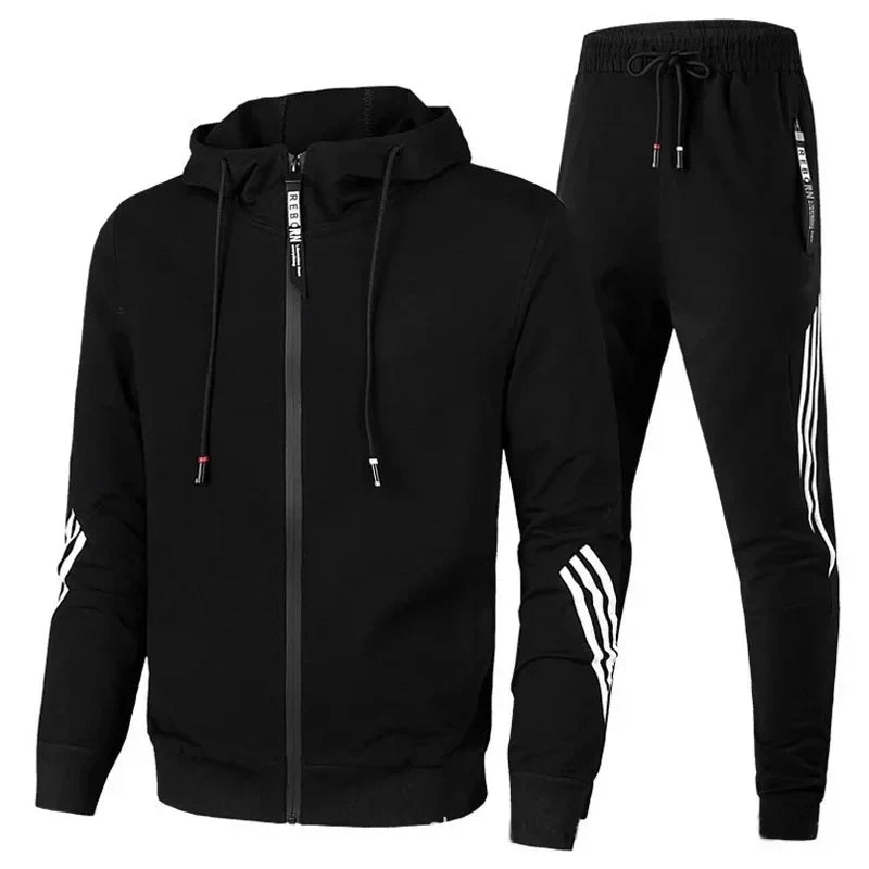 Men Tracksuit Casual Joggers Hooded Sportswear Jackets + Pants 2 Piece Set