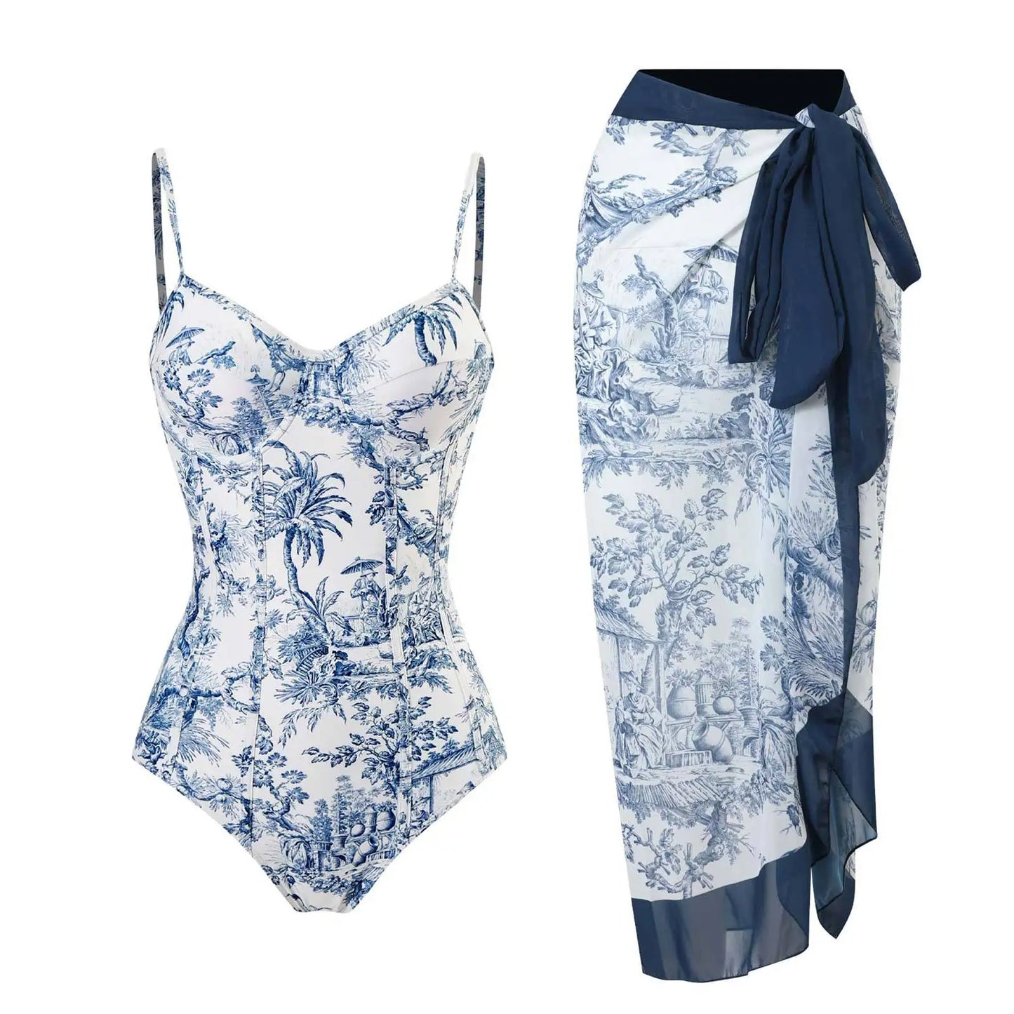 2-Piece Women Brazilian Floral Printed Ruffle Bikinis Strappy Bandage Swimwear