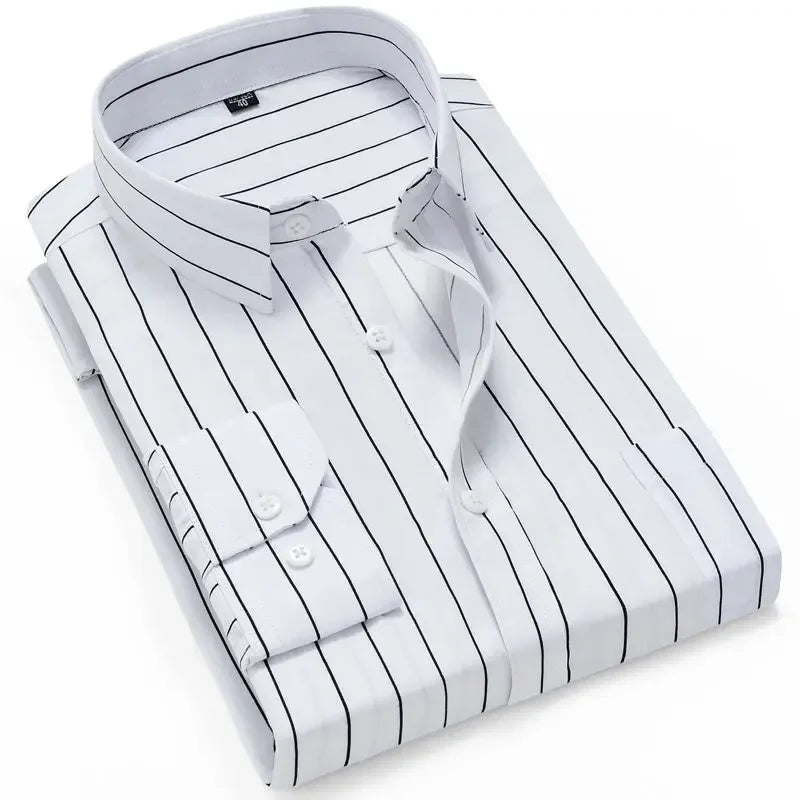 Men's Casual Shirt Long Sleeved Cotton Comfortable Breathable Plaid Striped