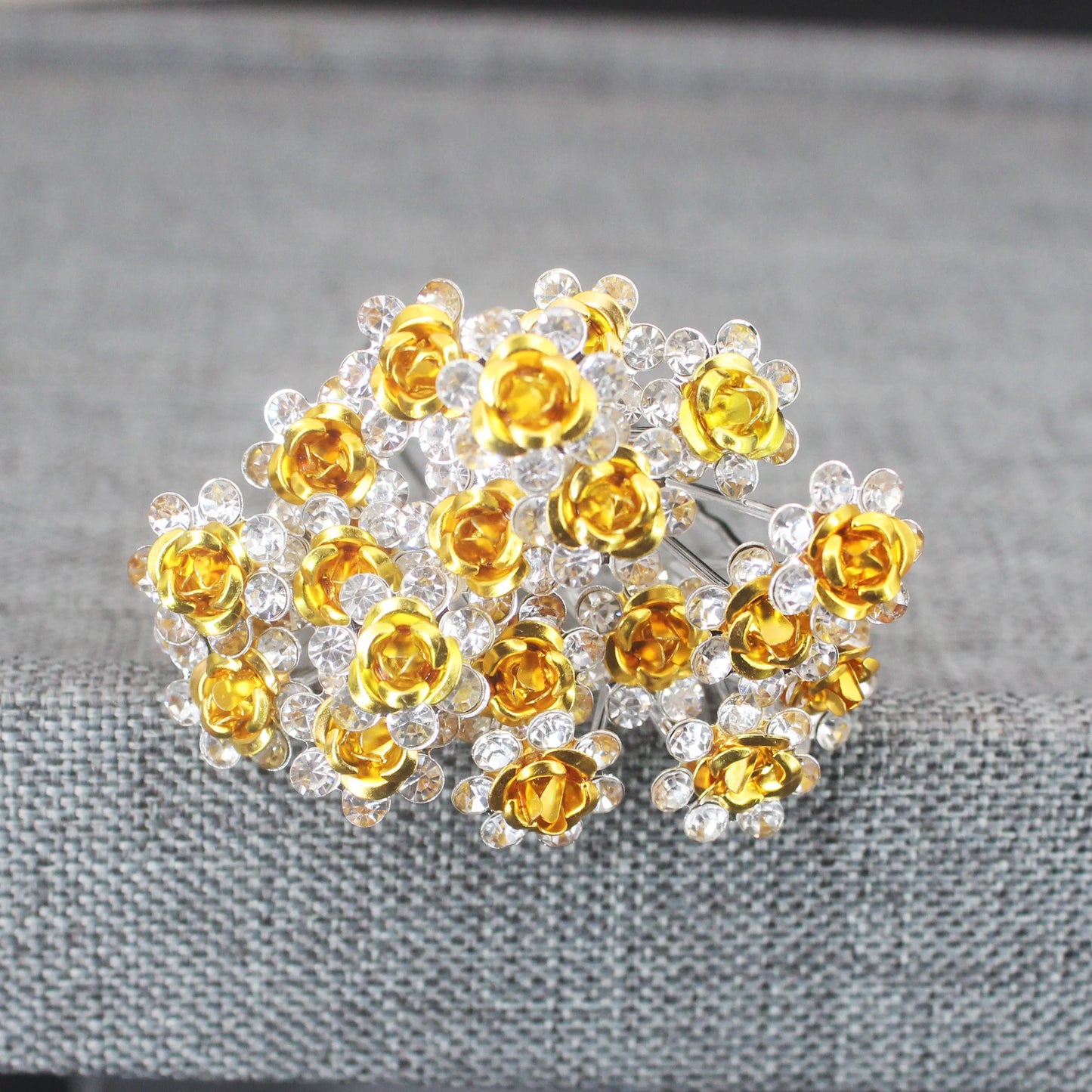 20PCS Rose Flower Rhinestone Hair Clips Crystal Hair Pins for Bridal Wedding Party Daily Hair Jewelry Accessories