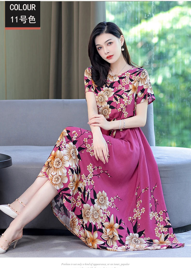 Women Summer Loose Casual O-neck Dresses Plus Size
