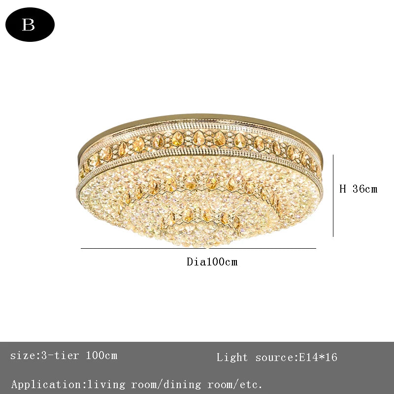 European Large Round Luxury Crystal Ceiling Chandelier