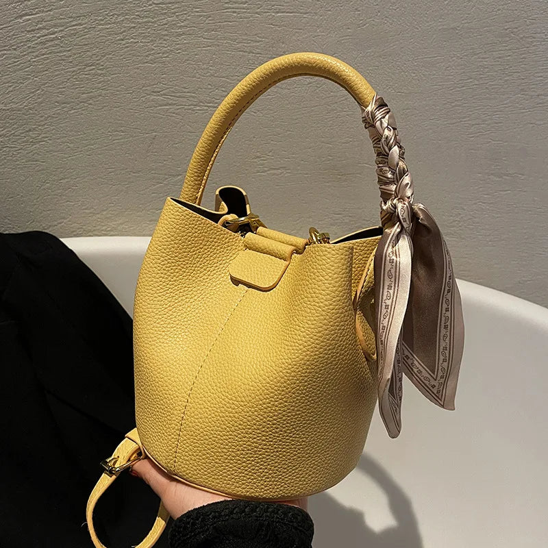 High-Grade Textured Mini Bucket Bags Soft Leather Crossbody Bag
