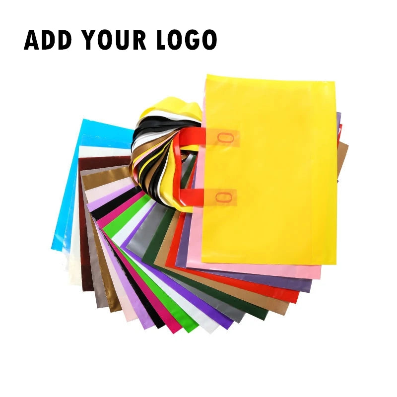 100pcs Custom Logo Colorful Shopping Bags With Handle Plastic Gift Bag Print One Color Logo On One-sided Free Design Print