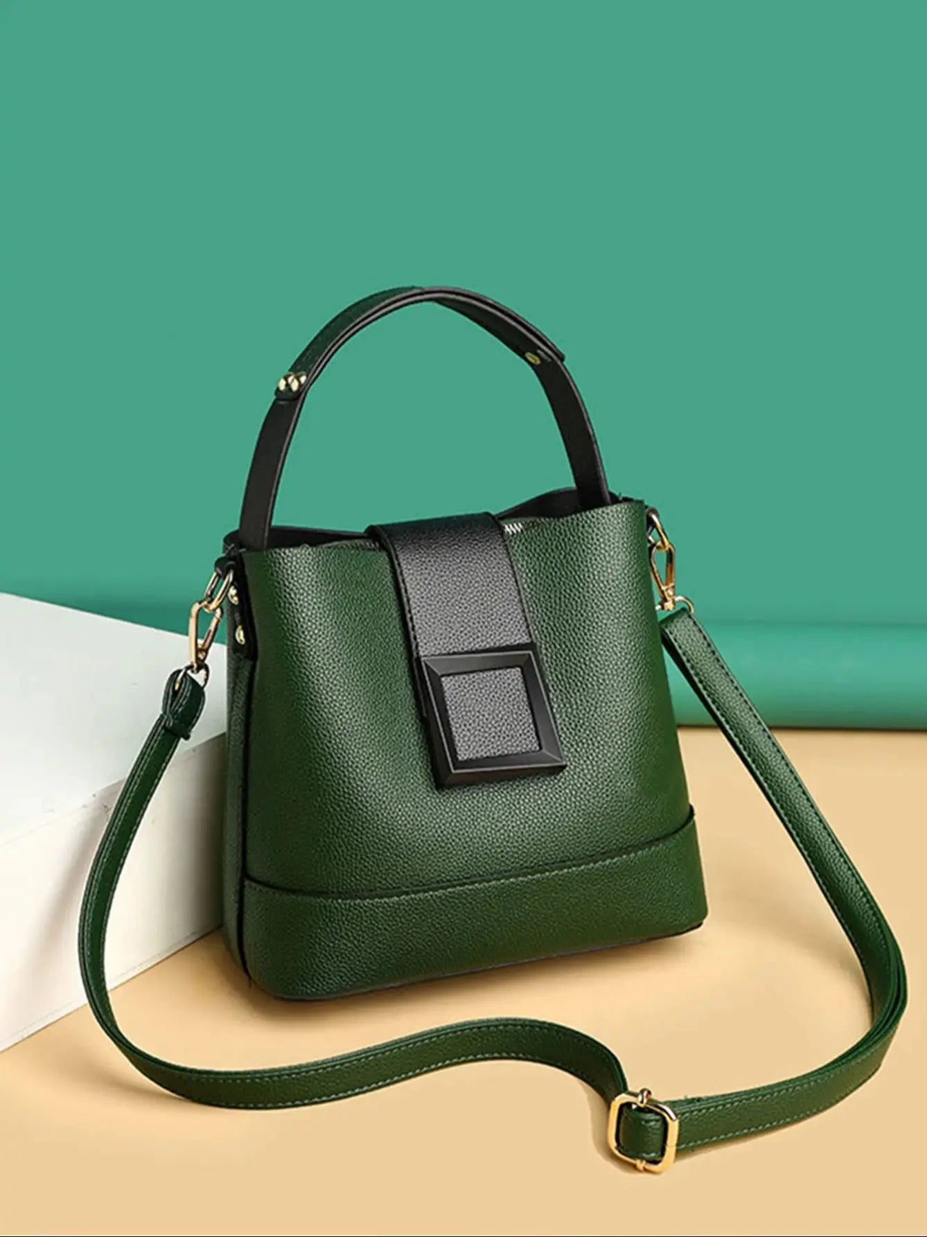 Solid Color Pu Decoration Elegant Hand-Held Bucket Bag