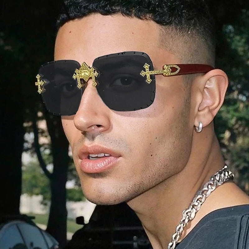 Luxury Steampunk Rimless Square Men Sunglasses UV400