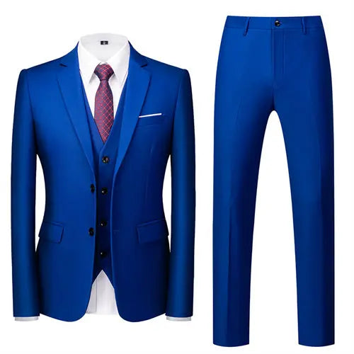 Men's 3 Piece Suit, Jacket Vest Trousers, Slim Fit Blazer Waistcoat Pants