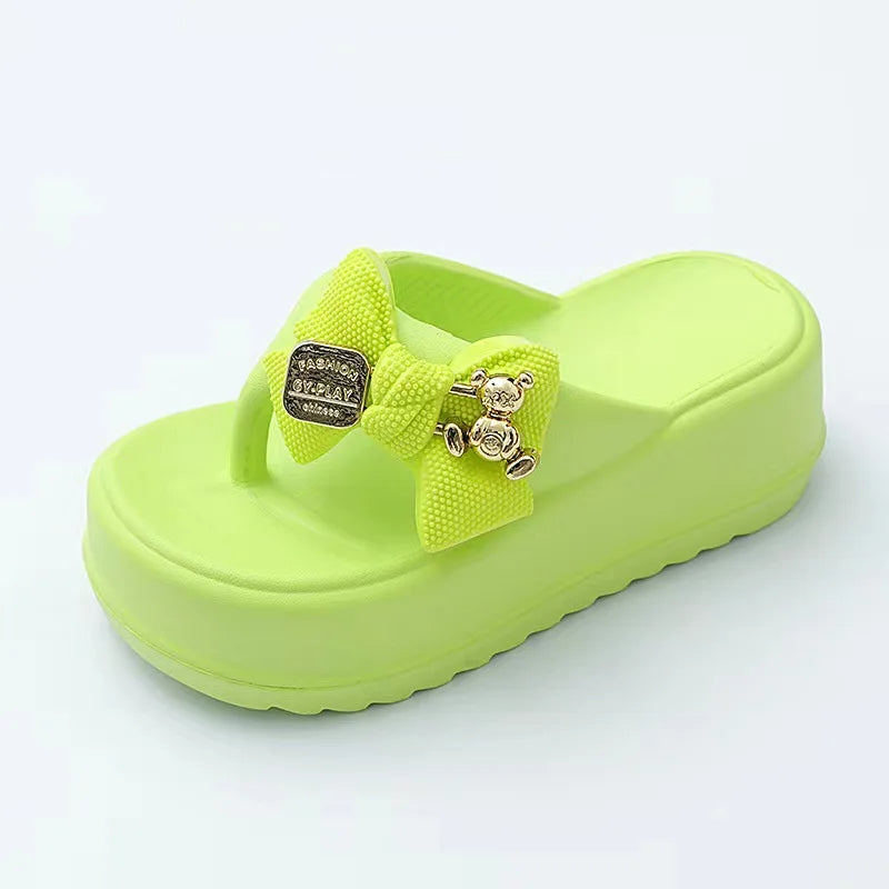 Women Bow Platform Flops Thick Sole Comfortable Sandals Slip-on