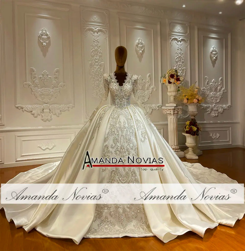 Customized Amanda's Satin Rhinestone Wedding Dress
