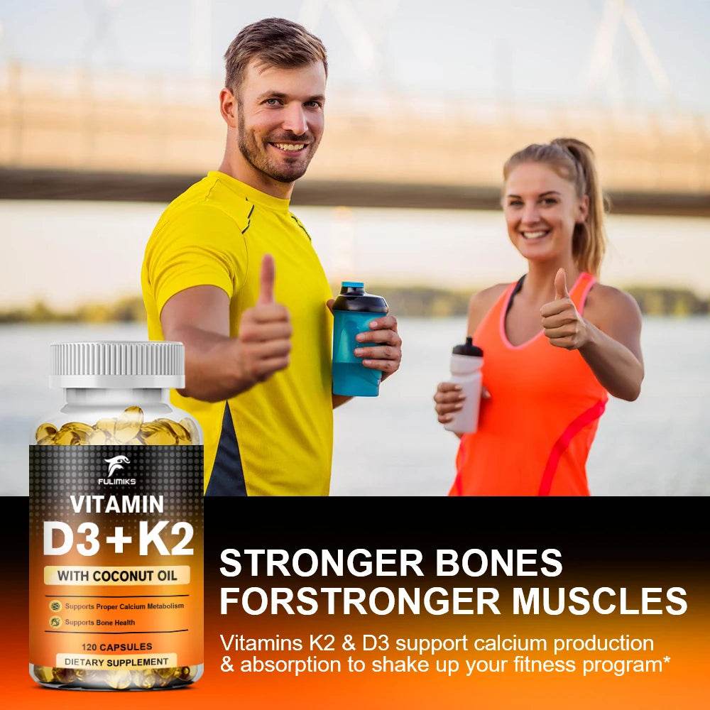 Vitamin D3+K2 Capsules, Heart Health, Bone and Joint Health Support, Suitable for Men and Women - D3 K2 Multivitamin Supplemen