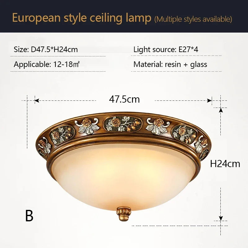 Simple Retro European Home Decor Resin Led Ceiling Lamps