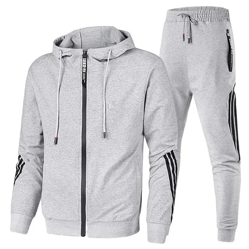Men Tracksuit Casual Joggers Hooded Sportswear Jackets + Pants 2 Piece Set