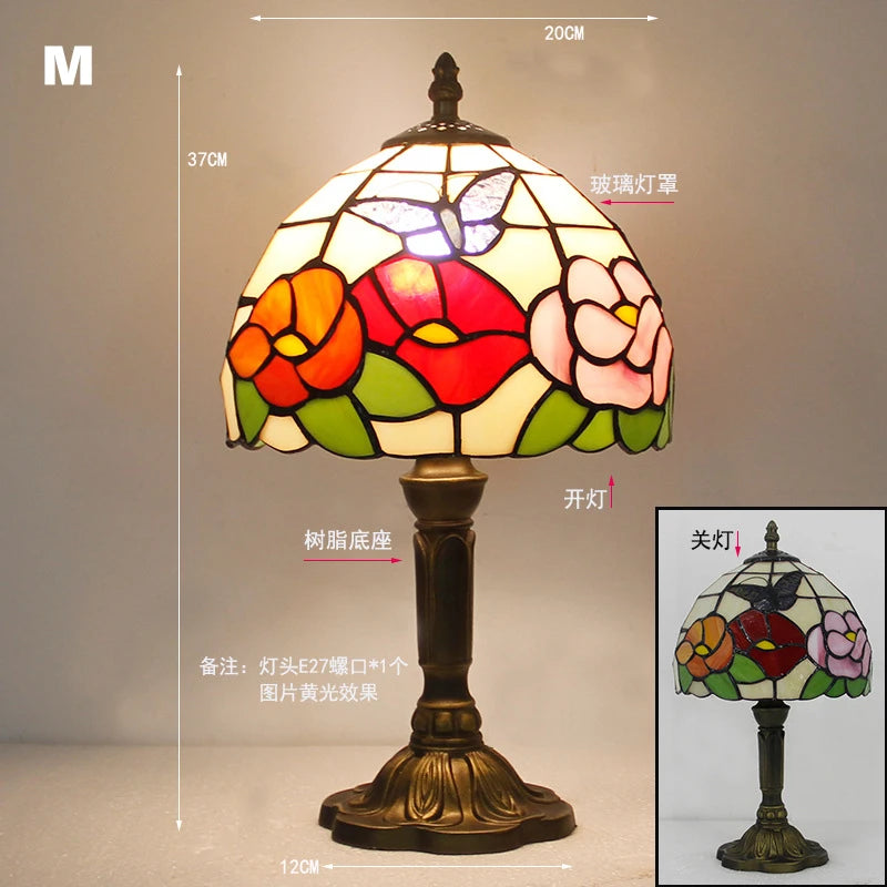 Mediterranean Baroque Retro Style Stained Colorful Handmade Glass Table Lamp E27