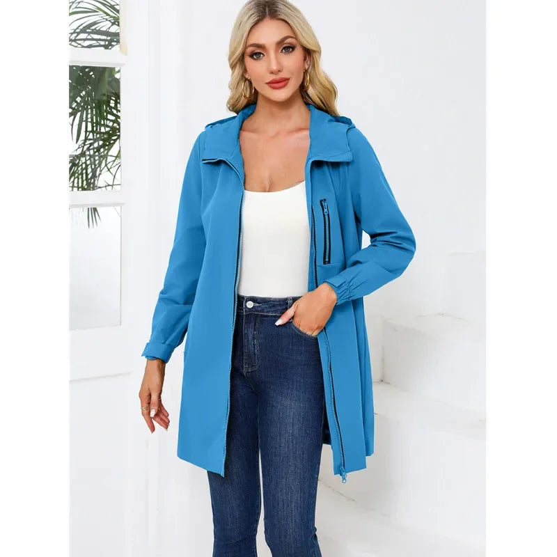 Spring Women's Hooded Long Jacket, Size S-3XL