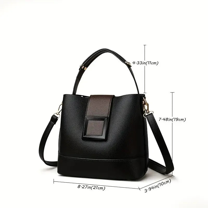 Solid Color Pu Decoration Elegant Hand-Held Bucket Bag