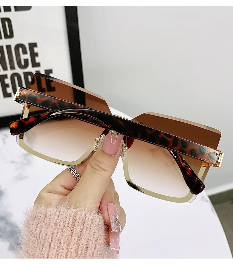 European & American Style Half-frame Metal Sunglasses Fashion Slim Anti-uv Glasses
