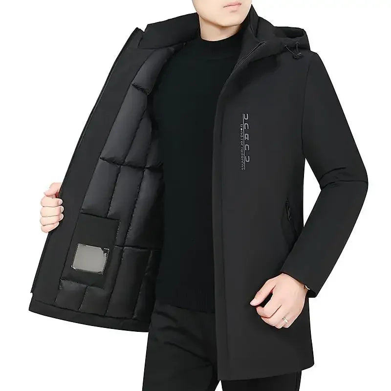 Men's Hooded Winter Parka Thick Cotton Jacket Windproof Warm Coat Zipper Closure Regular Fit Plus Size