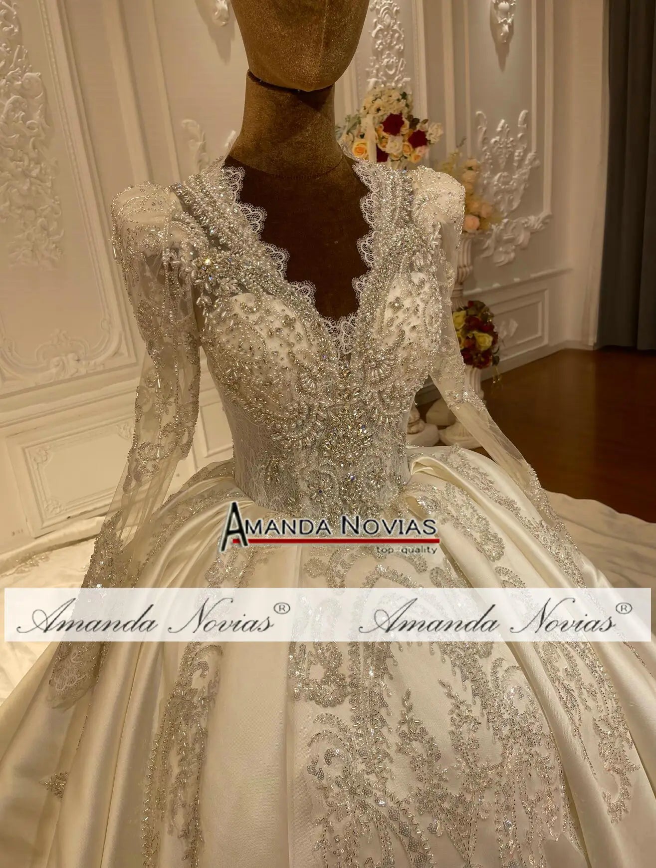 Customized Amanda's Satin Rhinestone Wedding Dress