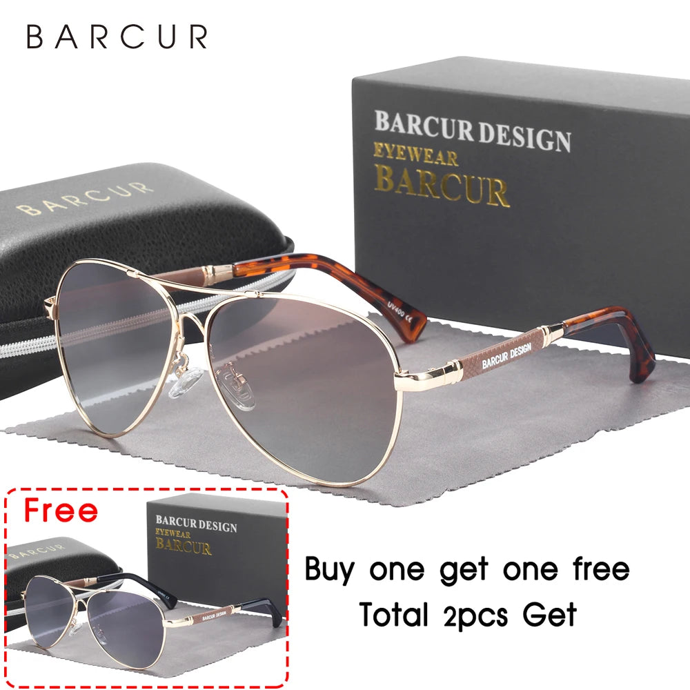 BARCUR Design Frame Sunglasses Polarized For Men Women Pilot Gradient Lens Eyewear Mirror Shades
