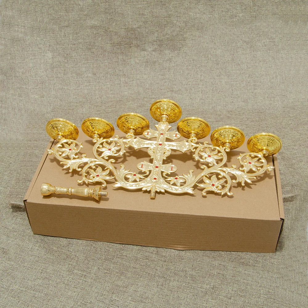 Metal Alloy 7 Branch Candle Holder Church Home Decoration Gold Plated