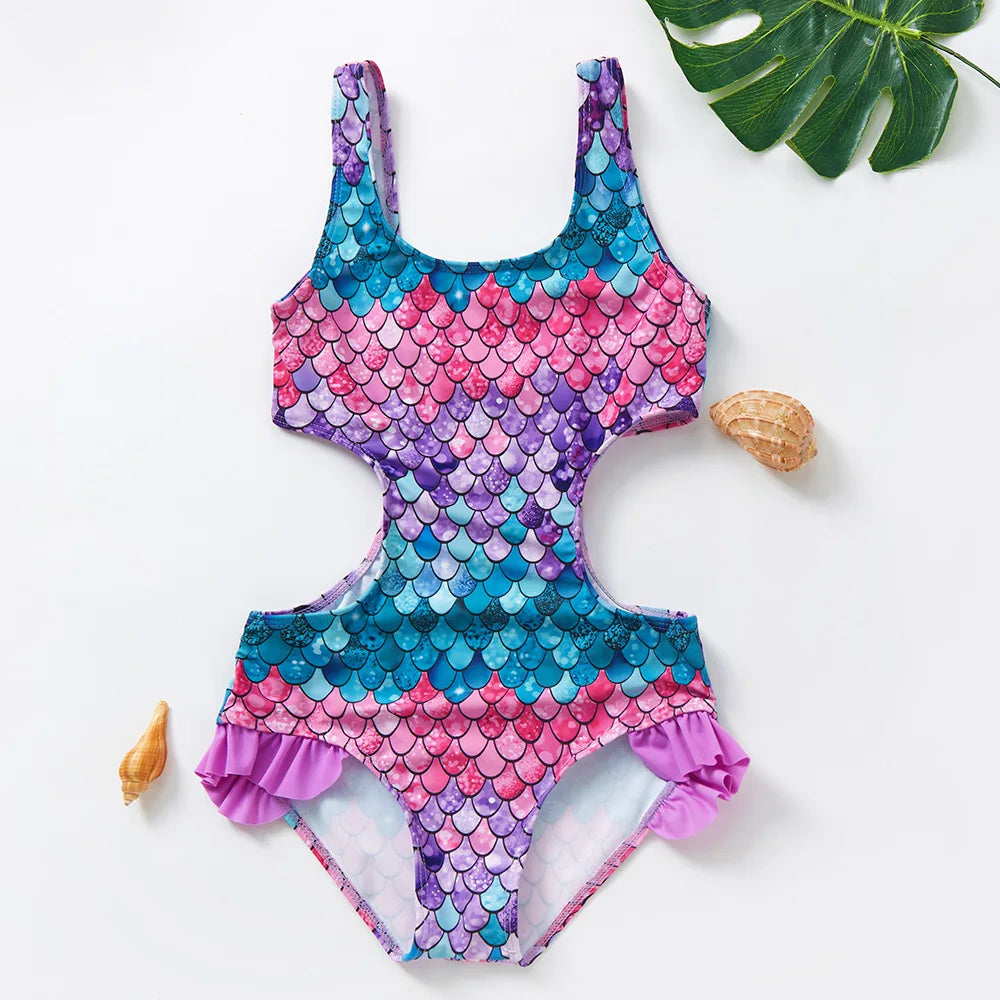 Girl Swimsuit One-Piece Mermaid Fish Scale Unicorn Children's Swimwear 2 - 8 Years