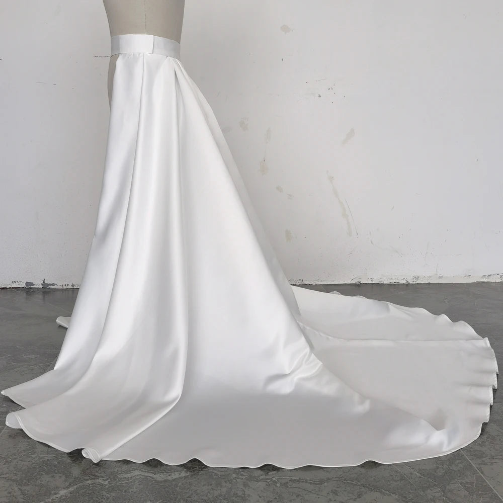 Satin Bridal Detachable Long Train Wedding Removable Skirt for Dresses
