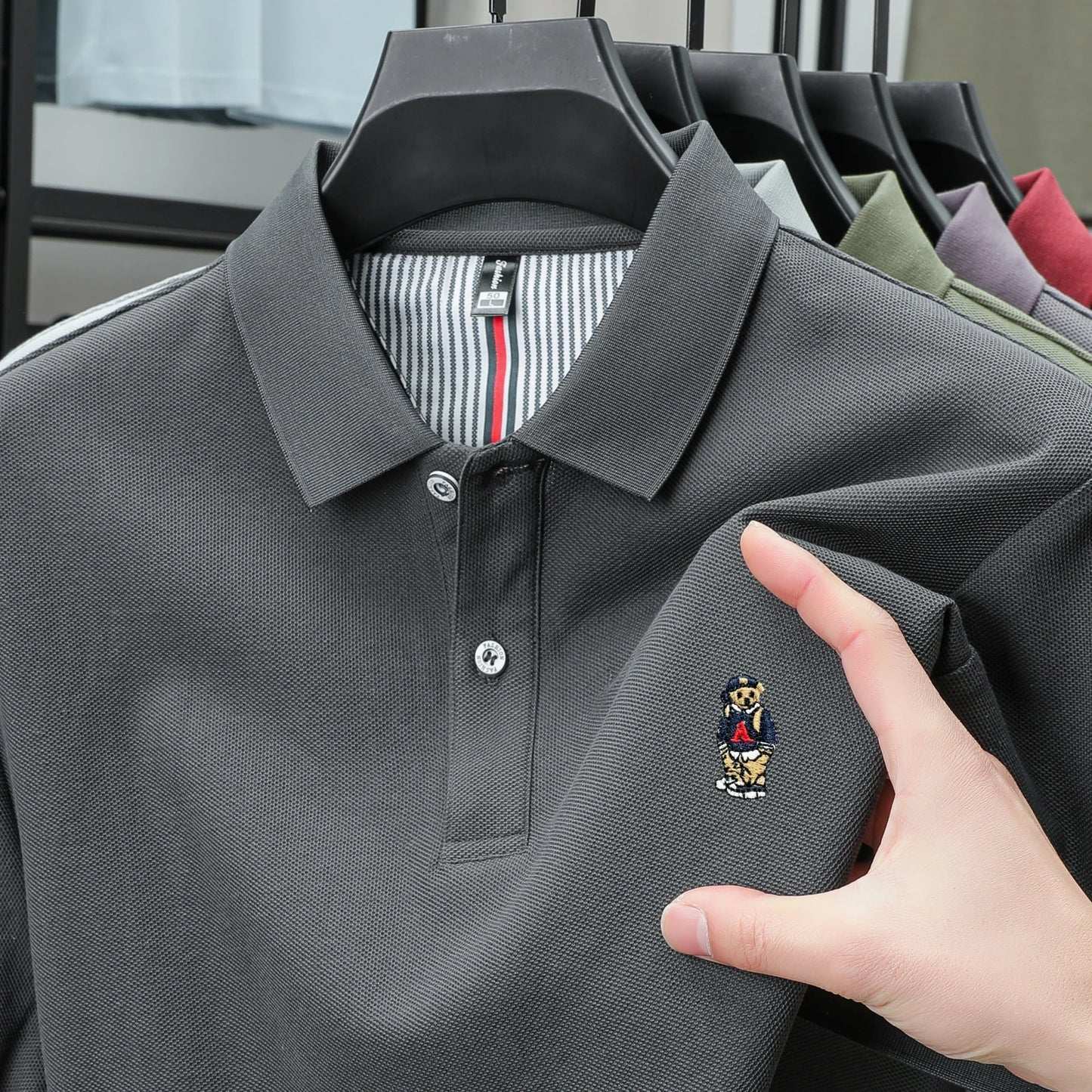 100% cotton high-end brand men short sleeve polo shirt cartoon bear embroidery comfort texture skin friendly breathable T-shirt