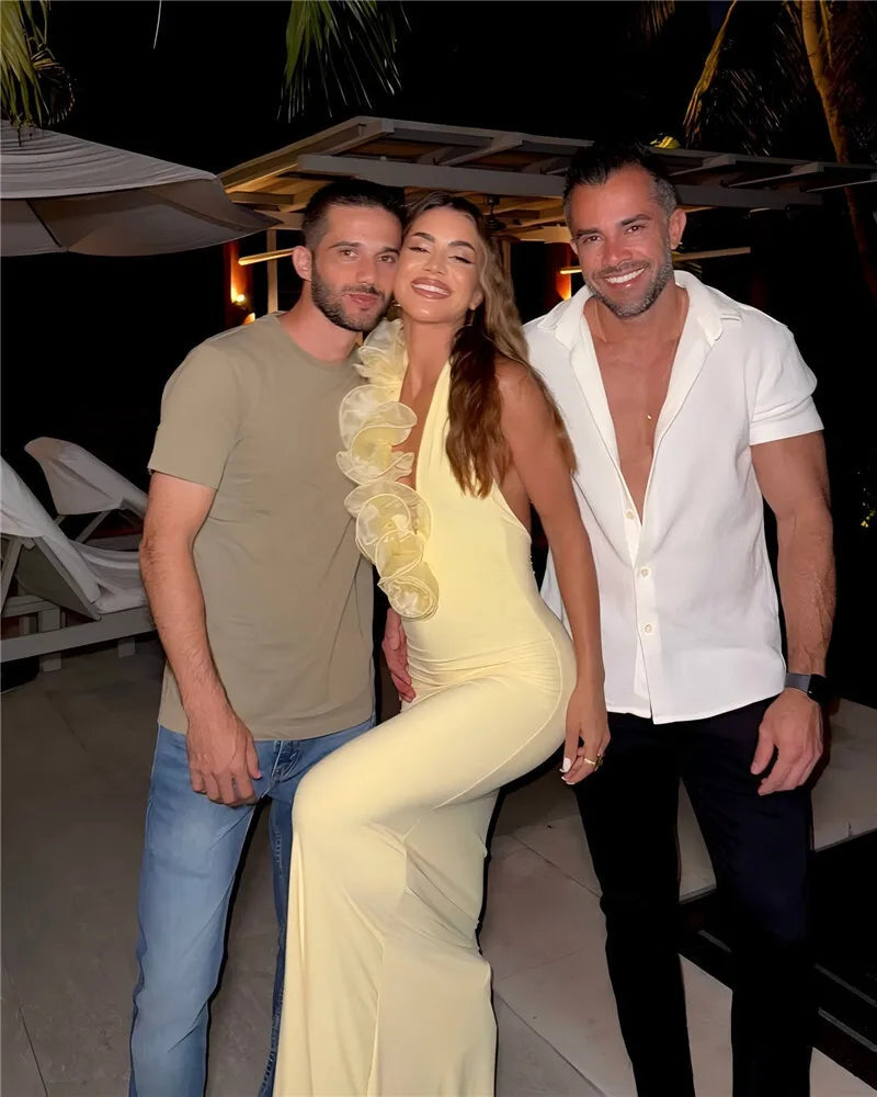 Mesh Rose Deep V Neck Sexy Maxi Dress For Women
