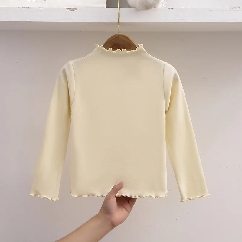 Girl Solid Color Long Sleeved T-shirt